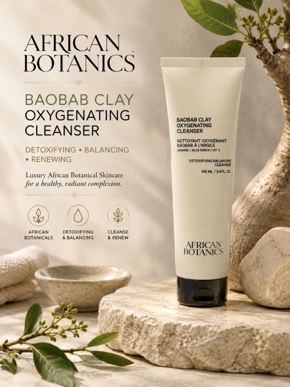 African Botanics Baobab Clay Oxygenating Cleanser 3.4 oz Full Size
